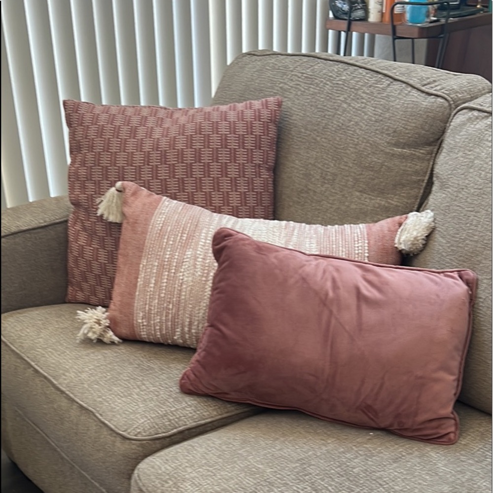 Mauve throw pillows, set of three